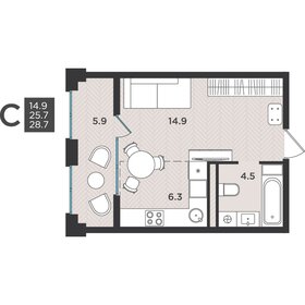 Квартира 28,7 м², студия - изображение 1