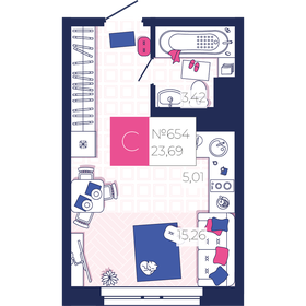 Квартира 23,7 м², студия - изображение 1