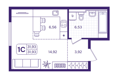 Квартира 31,9 м², студия - изображение 1