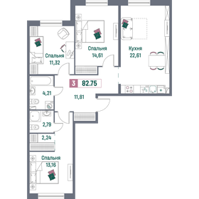 Квартира 82,8 м², 3-комнатная - изображение 1