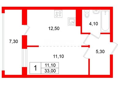 Квартира 33 м², 1-комнатная - изображение 1