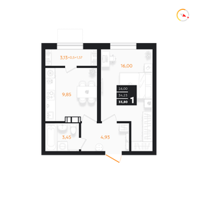 Квартира 35,8 м², 1-комнатная - изображение 1
