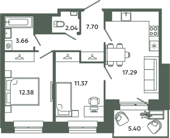 Квартира 54,4 м², 2-комнатная - изображение 1