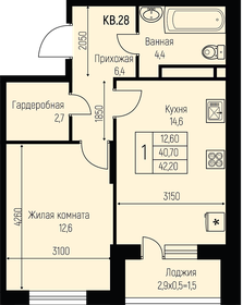 Квартира 42,2 м², 1-комнатная - изображение 1