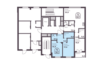 Квартира 46,1 м², 1-комнатная - изображение 2
