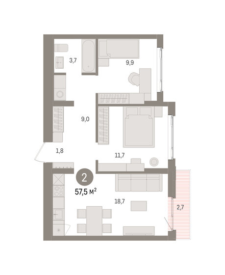 65 м², 3-комнатная квартира 5 590 000 ₽ - изображение 77