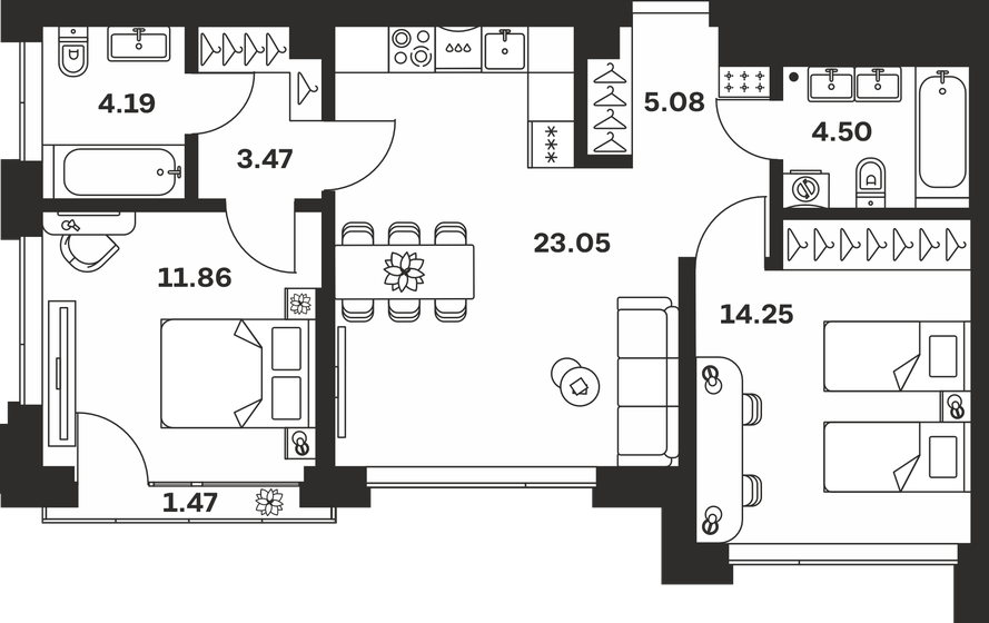 64,9 м², 2-комнатная квартира 13 553 650 ₽ - изображение 48