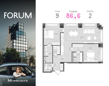 Квартира 86,6 м², 2-комнатная - изображение 1