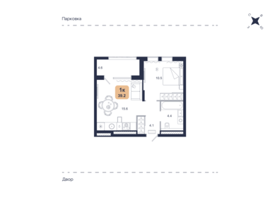 Квартира 39,2 м², 1-комнатная - изображение 1