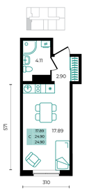 Квартира 24,9 м², студия - изображение 1