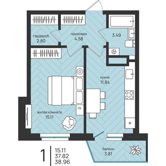 34,7 м², 1-комнатная квартира 4 409 000 ₽ - изображение 7