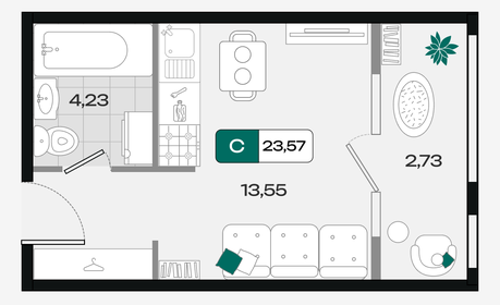 Квартира 23,6 м², студия - изображение 1
