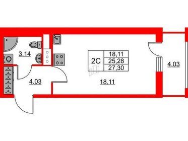 Квартира 25,3 м², студия - изображение 2