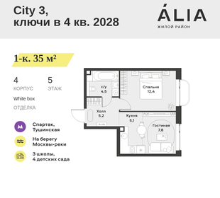 Квартира 35 м², 1-комнатная - изображение 1