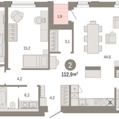 Квартира 112,9 м², 2-комнатная - изображение 3