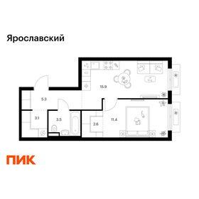 Квартира 41,8 м², 1-комнатная - изображение 1