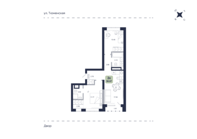 Квартира 56,7 м², 2-комнатная - изображение 1
