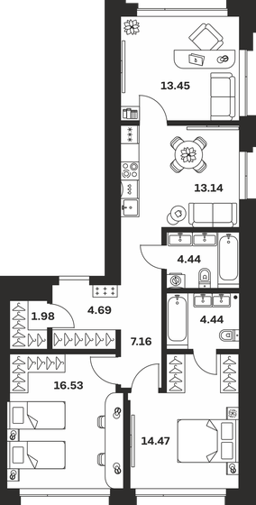 82,1 м², 2-комнатная квартира 15 845 300 ₽ - изображение 19