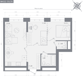 Квартира 59,7 м², 2-комнатная - изображение 1