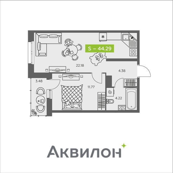 44,1 м², 1-комнатная квартира 6 543 047 ₽ - изображение 4