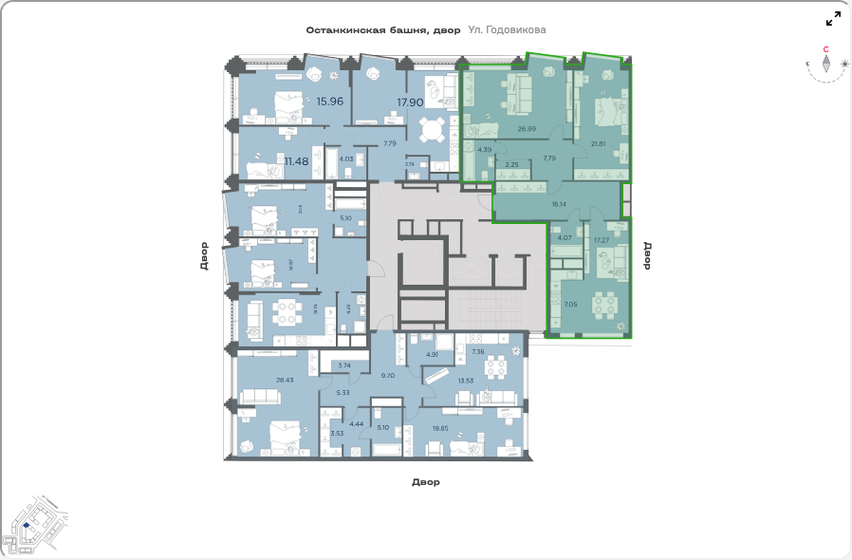60,2 м², 2-комнатные апартаменты 27 325 664 ₽ - изображение 84