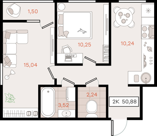 Квартира 50,9 м², 2-комнатная - изображение 1