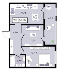 Квартира 54,4 м², 2-комнатная - изображение 1