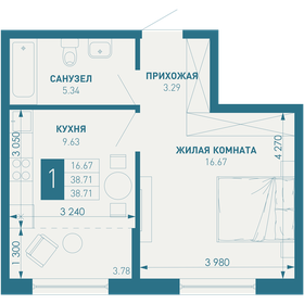 Квартира 38,7 м², 1-комнатная - изображение 1
