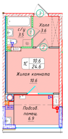 Квартира 24,6 м², студия - изображение 1