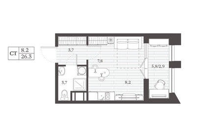 Квартира 26,3 м², студия - изображение 1