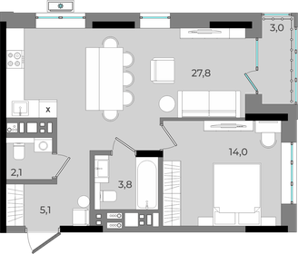 Квартира 55,8 м², 1-комнатная - изображение 1