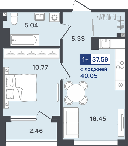 52,8 м², 1-комнатная квартира 5 400 000 ₽ - изображение 27