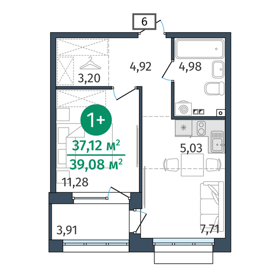 32,1 м², 1-комнатная квартира 4 900 000 ₽ - изображение 115