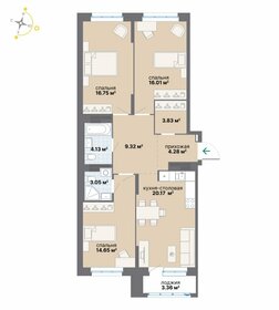 Квартира 95,6 м², 3-комнатная - изображение 1