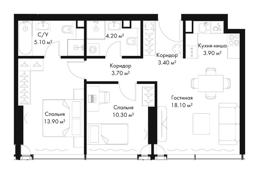 57,4 м², 2-комнатная квартира 27 900 000 ₽ - изображение 164