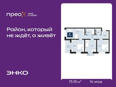 Квартира 75,2 м², 3-комнатная - изображение 1