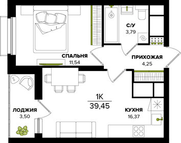 Квартира 39,5 м², 1-комнатная - изображение 1