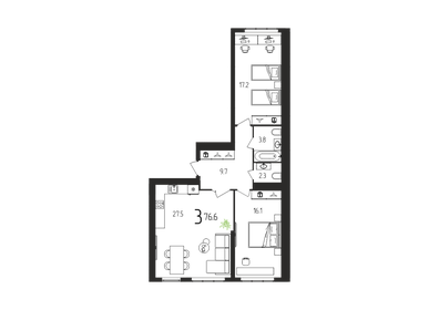 Квартира 76,6 м², 3-комнатная - изображение 1