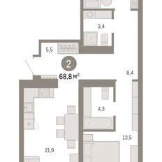 Квартира 68,8 м², 2-комнатная - изображение 3