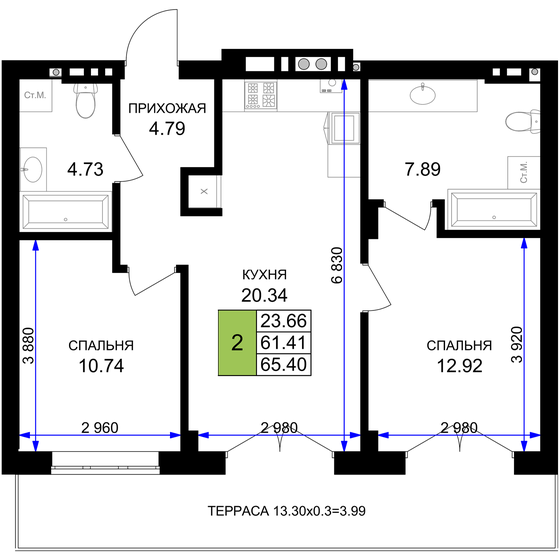 64,2 м², 2-комнатная квартира 13 302 240 ₽ - изображение 28
