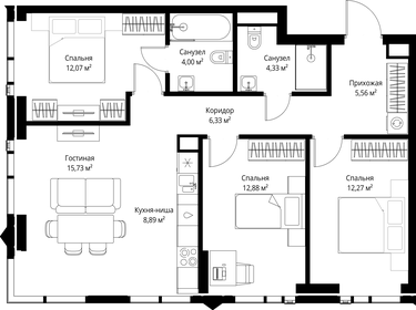 Квартира 82,1 м², 3-комнатная - изображение 2