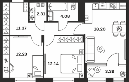 Квартира 63,7 м², 2-комнатная - изображение 1