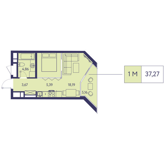 37,3 м², 1-комнатная квартира 25 727 480 ₽ - изображение 1