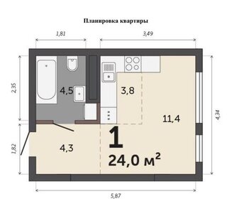 Квартира 24 м², студия - изображение 1