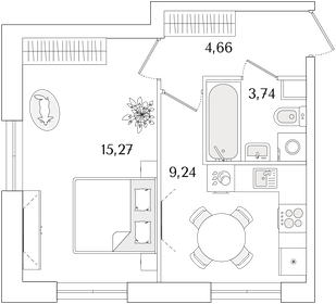 Квартира 32,9 м², 1-комнатная - изображение 1