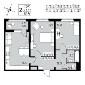 Квартира 65,8 м², 2-комнатная - изображение 1