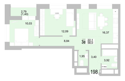 Квартира 58 м², 2-комнатная - изображение 1
