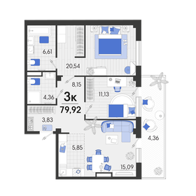 Квартира 76,1 м², 3-комнатная - изображение 1