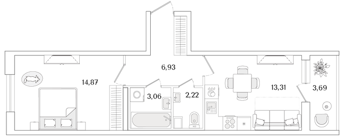 Квартира 42,2 м², 1-комнатная - изображение 1