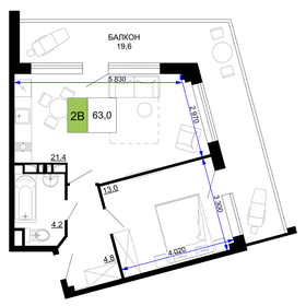 Квартира 62,4 м², 2-комнатные - изображение 1